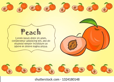 Card for kitchen notes. Blank with peach ornament. Kitchen card. A peach