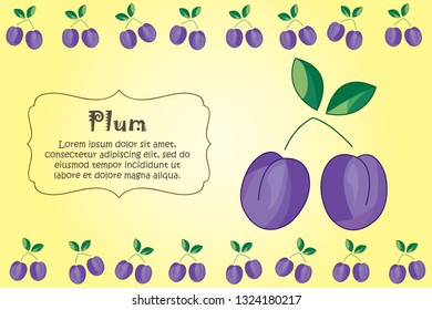 Card for kitchen notes. Blank with plum ornament. Kitchen card. A plum