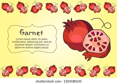 Card for kitchen notes. Blank with pomegranate ornament. Kitchen card. A pomegranate