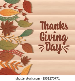 card with label happy thanksgiving and autumn leaves vector illustration design