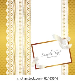 card with lace background and feather