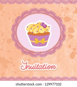 Card with lace and cupcake.