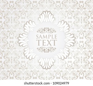 Card with Lace Design Frame on seamless vintage background. Vintage frame on damask background, vector illustration