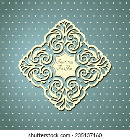 Card with lace designed Decor element. Elegant stylish Wedding Invitation, floral-lace design 