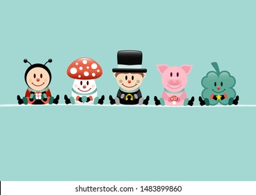 Card Ladybug Fly Agaric Chimney Sweep Pig And Cloverleaf Turquoise