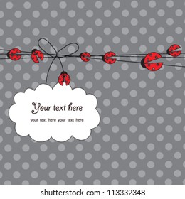 Card with ladybug vector with grey background