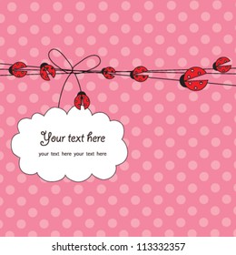 Card with ladybug  vector  with pink background