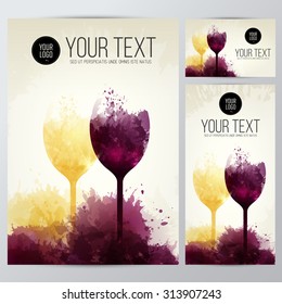 Card, leaflet or banner background with colorful spots and wine.e. Illustration glass of wine. Expressive design background. vector