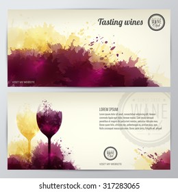 Card, leaflet or banner background with colorful spots and wine. Illustration glass of wine. Expressive design background. vector