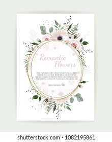 Card with leaves and geometrical frame. Floral poster, invite. Vector decorative greeting card, invitation design background.