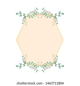 card with leaves and geometrical frame. Floral poster, invite. Vector decorative greeting card, invitation design background.