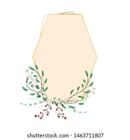 card with leaves and geometrical frame. Floral poster, invite. Vector decorative greeting card, invitation design background.
