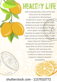 Card of lemons on light background. Citrus elements for invitations, menu, juice, food, cosmetics or health products. Healthy food products for summer cafe and bar advertising.