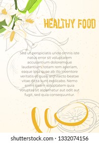 Card of lemons on light background. Citrus elements for invitations, menu, juice, food, cosmetics or health products. Healthy food products for summer cafe and bar advertising.