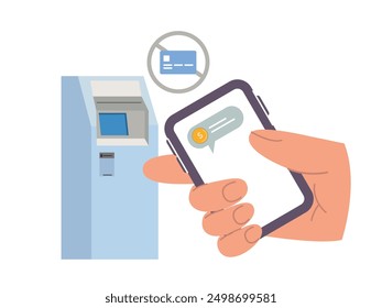 Card less transaction withdraw money from ATM automatic teller machine using smart phone without card