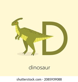 Card letter "D" with dinosaur. Learning the English alphabet.