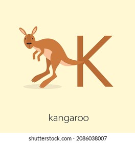 Card letter "K" with kangaroo. Learning the English alphabet.