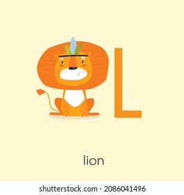 Carta "L" con león. Aprendiendo el alfabeto inglés.