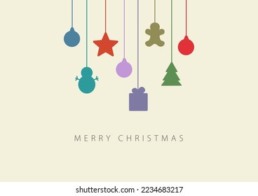 Card with lettering and Christmas decorations. Merry Christmas. Vector illustration