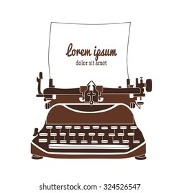 Card with lettering, typewriter and place for text. Vector hand drawn illustration.