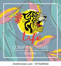 Card  Life is the flower slogan inspire flowers design  tiger Concept design for deal for greeting , poster or web design. vector illustration  background.