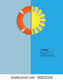Card with lifebuoy and sun, vector with depth

