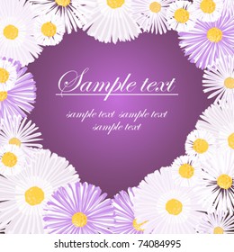 Card with lilac heart and lilac daisies