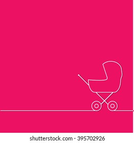 The card with a line of children's strollers on a crimson background,vector image