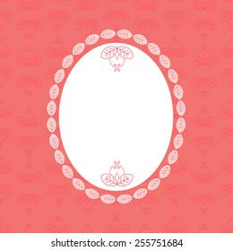 Card with a linear pattern. Contains a wreath of leaves.