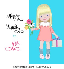 Card with little girl for birthday