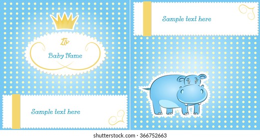 Card for the little prince with blue cute hippo