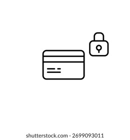 Tarjeta y candado. Pagos seguros y verificados, protección antirrobo. Icono de Vector de trazo perfecto y editable