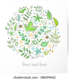 Card with lots of green leaves. Can be used as an invitaion, greeting card etc. Vector illustration.