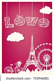 card love with the architecture of Paris. cut from paper
