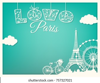 card love with the architecture of Paris. cut from paper