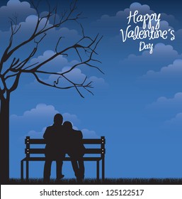 Card love with a couple in the nigth over sky background