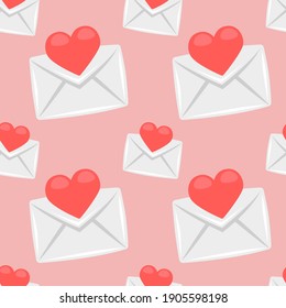 Card Love Letter Emoji Pattern. Valentines Seamless Background Symbols. Silhouette Emoticon Romantic Day Design Vector.