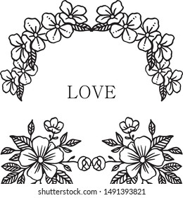 Card of love romantic, decorative frame with leaf flower for your design. Vector