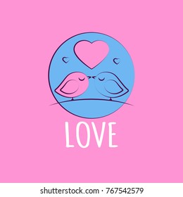 Card love. Vector illustration of two lovebirds. Valentine on valentines day. Birds kissing. Stock vector