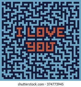 Card I love you, labyrinth. Vector Illustration