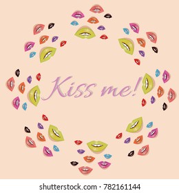 Card for lovers. Alluring lips. Beautiful smile. Kiss Me!