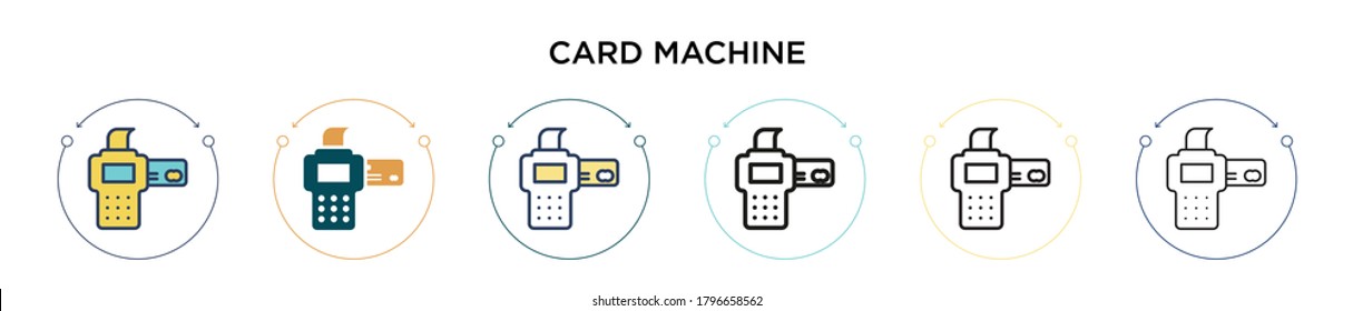Card machine icon in filled, thin line, outline and stroke style. Vector illustration of two colored and black card machine vector icons designs can be used for mobile, ui, web
