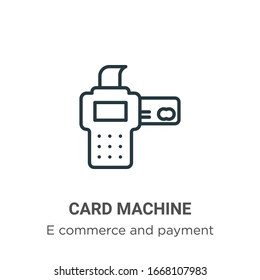 Icono vectorial de contorno de máquina tarjeta. Icono de la máquina de tarjetas negras de línea delgada, ilustración de elemento simple vectorial plano del comercio electrónico editable y concepto de pago de trazos aislados en fondo blanco