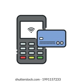 Card machine passing purchases via wifi.