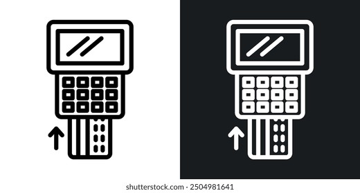 Card machine vector icon set black and white filled and outlined style.