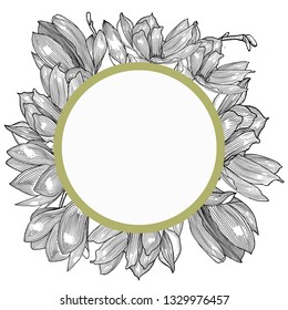 Card with magnolia. Hand drawn. Geaphics