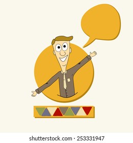 Card with man and speech bubble