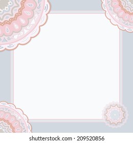 Card with mandala and place for text. Editable design for covers, invitations, greeting. White background. Vector.