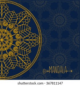Card with mandala. Vector background. Vintage Round Ornament Pattern. Islamic, Arabic, Indian, Ottoman Motifs, Kaleidoscope, Medallion, Yoga, Meditation. Decorative element for any kind of design.