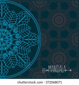 Card with mandala. Vector background. Vintage Round Ornament Pattern. Islamic, Arabic, Indian, Ottoman Motifs, Kaleidoscope, Medallion, Yoga, Meditation. Decorative element for any kind of design.